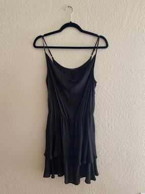 Bobi Black Tiered Spaghetti Strap Mini Dress